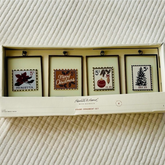 Hearth & Hand with Magnolia Framed Vintage Stamp Art Christmas Ornaments NWT - Picture 2 of 8